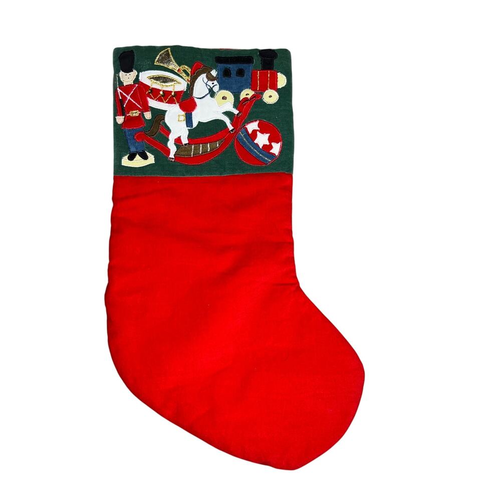 Toy soldier rocking horse Christmas toy themed red and green  stocking